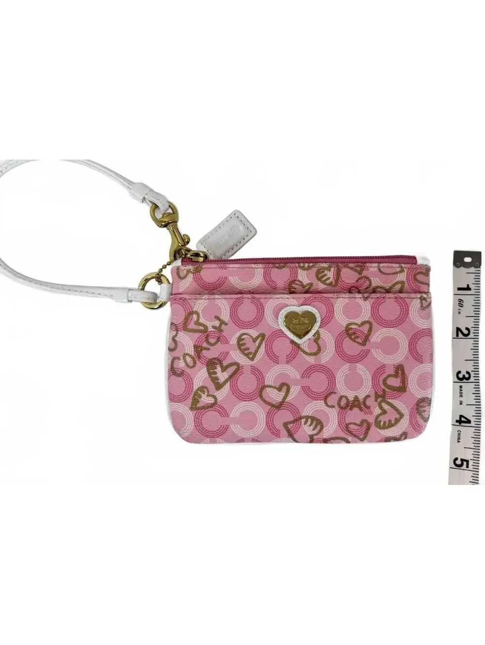 Coach | Pink Optic C Heart Print Wristlet Pouch | White Trim
